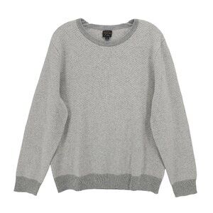 J CREW 100% Cashmere Herringbone Jacquard Crewneck Sweater Gray Men's LARGE